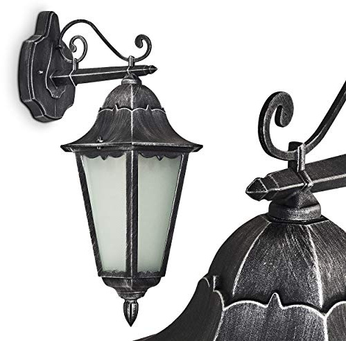 HOFSTEIN Außenwandleuchte Lignac FROST, Außenwandlampe aus Metall/Milchglas in Schwarz-Silber/Klar, Wechselscheiben Klar, Wandleuchte Down im Retro/Vintage-Design, E27, IP44, Eingangsbereich, Haustür