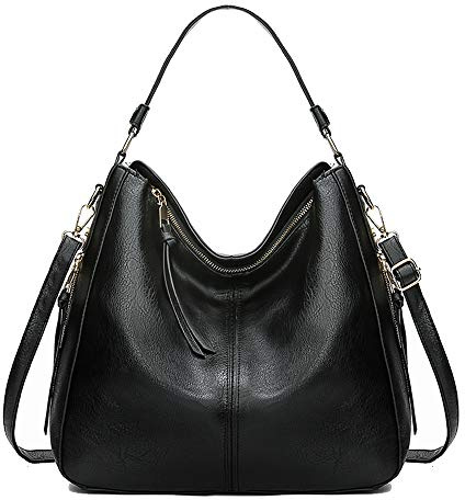 Kris Anna Damen Hobo Eimer Schultertasche aus PU Leder Schwarz EINWEG
