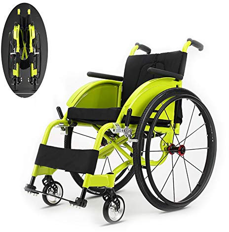 YZJJ Rollstuhl, Faltrollstuhl, Sport- und Freizeitrollstuhl, Aluminium, Transportrollstühle, Rollstühle mit Selbstantrieb, tragbar Klappbares, Sitzbreite 41cm