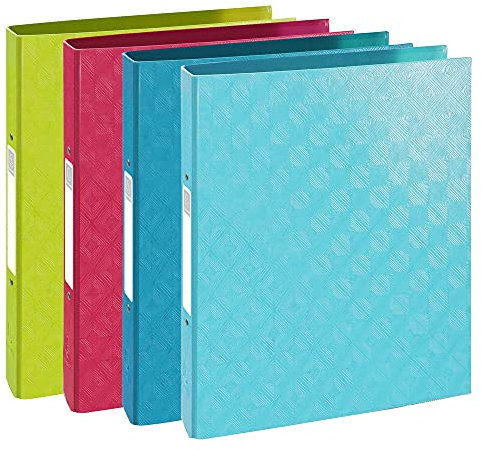 Exacompta 549220E Packung mit 4 Ringbücher 1928 mit Papier beschichtet, 32 x 26mm, für DIN A4, 2 Ringen, Rücken 40mm, 1 Pack, farbig sortiert