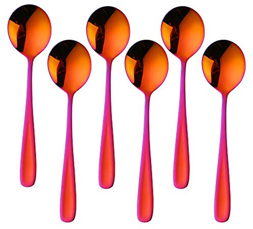 Baikai Lot de 6 cuillères à soupe de 18/10 avec finition en acier inoxydable 18/10 Rouge magique.