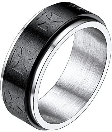 Richsteel Antiestres Anillo para Ansiedad Spinner Anillo Paz para Caballero Mujer, Cross Anillos Giratorios Alivio Estres, Negro