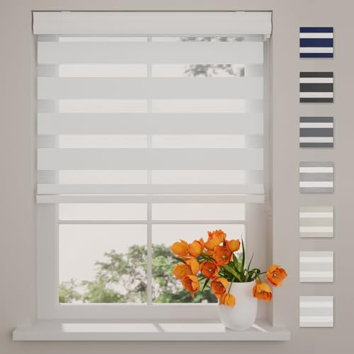 DTCH® Doppelrollo mit Kassette, weiß, 70 x 175 cm | Für Fenster, blickdicht oder transparent, Aluminium-Kassette, Klemmfix separat erhältlich, Breiten bis 220 cm