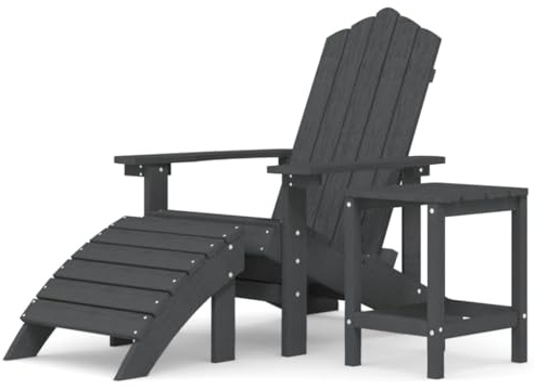 vidaXL Adirondack-Gartenstuhl mit Hocker & Tisch HDPE Anthrazit