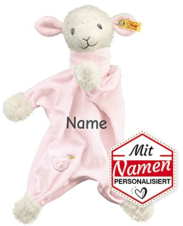 Steiff Schmusetuch Träum-süß-Lamm, Schmusetuch mit Namen bestickt, Schnuffeltuch Kuscheltuch Lamm Rosa für Baby Mädchen & Neugeborene, Geschenk zur Geburt, Taufe, Weihnachten