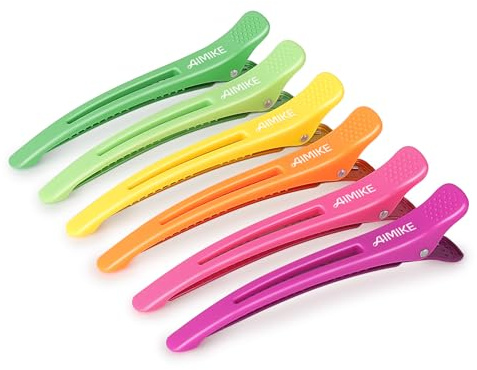 AIMIKE 6 Haarklammern, Haarclips zum Stylen und Schneiden, Abteilklammern Friseur Hair Clips Damen, No Trace Haarklammer mit Silikonband, Haarklammern Friseurbedarf für Dickes & Dünnes Haar- Neon