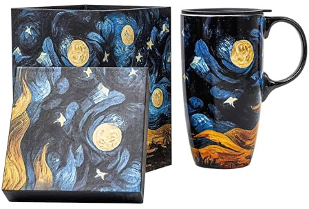 Topadorn 17oz Ceramic Travel Mug with Lid, Starry Night Inspired Coffee Mug