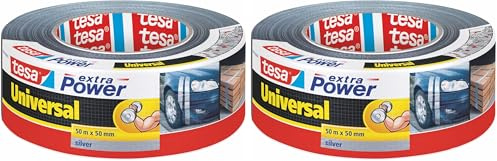 tesa extra Power Universal Gewebeband - Gewebeverstärktes Ductape zum Reparieren, Befestigen, Bündeln, Verstärken oder Abdichten - Grau - 50 m x 50 mm (Packung mit 2)