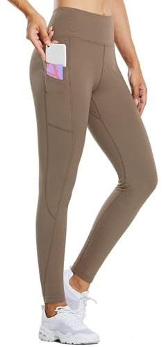 BALEAF Termoleggings, dam, vinterleggings, hög midja, sportleggings med fickor, leggings, yogabyxor av fleece, vinterbyxor är vattentäta, 5 fickor-k-brun, XS