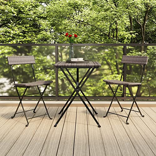 Homgoday Gartenstühle Bistro Klappstuhl PE-Rattan Sitzgruppe 2er Set Grau - 110 kg Tragfähigkeit Model319988