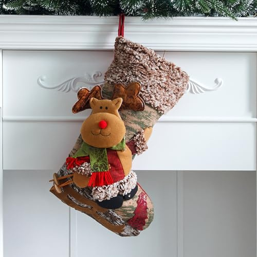 Cheuling 48cm Groß Weihnachtsstrümpfe Personalisiert Kinder Nikolausstrumpf für zum Befüllen und Aufhängen Xmas Hängenden Socke Weihnachtsdeko für Kamin Tür Weihnachtsbaum (Elch)