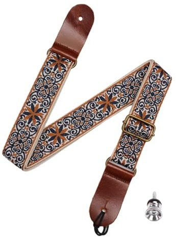 Harilla Sangle de ukulélé brodée de musique, sangles arrière de guitare universelles portables pour Concert, Instruments à 4 cordes, Instrument de musique, brun