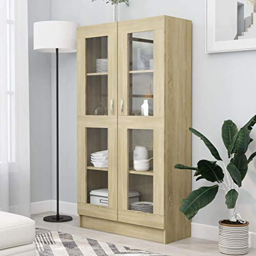 DIGBYS Vitrine Schrank Sonoma Eiche 82,5x30,5x150 cm Holzwerkstoff
