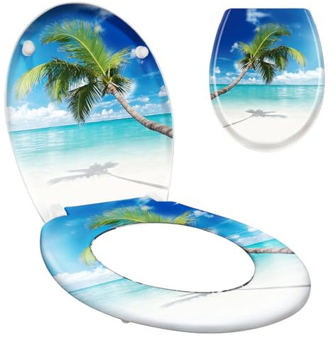 SUBTLETY Oval Toilettendeckel mit Absenkautomatik O Form Klodeckel aus Kunststoff Toilettensitz inkl. Brille & Verstellbaren Scharnieren Quick-Release WC-Sitze für Einfach Reinigung (Motive K)