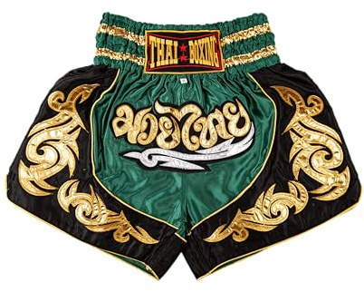 MUAY NATION Pantaloncini Muay Thai per Uomo e Donna, Pantaloncini da Boxe MMA dal Taglio Slim, Abbigliamento da Allenamento per Kickboxing (IT, Testo, XL, Regular, Regular, Verde)