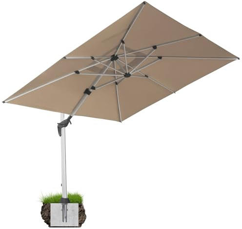 anndora Aluminium Ampelschirm 300 x 400 cm mit Kurbelsystem - Drehbar, Neigbar, Kippbar - Marktschirm, Gartenschirm - Farbe Dark Natural mit Bodenanker