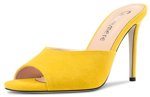 Castamere Mujer Alto High Aguja Heel Abierta Punta Slip-on Sandalias Dress Oficina Casual Mules Zapatos 10 CM Heels Amarillo 40 EU