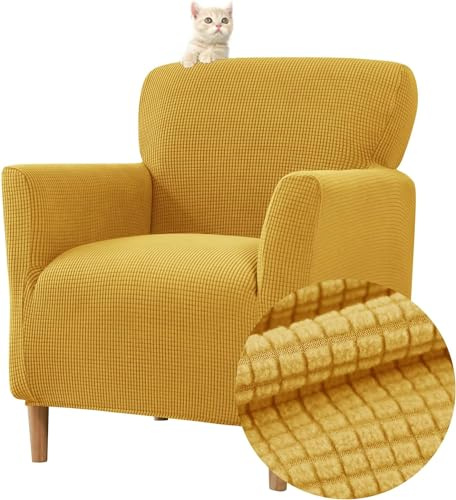 FZKun Stretch Sesselbezug Sesselhusse Elastische Jacquard Sofaüberzug Clubsessel Sessel Bezug, Weicher Sesselschoner mit Armlehne Sitzbezug Für Sessel Mit Armlehne Hussen Für Sessel (Gelb)