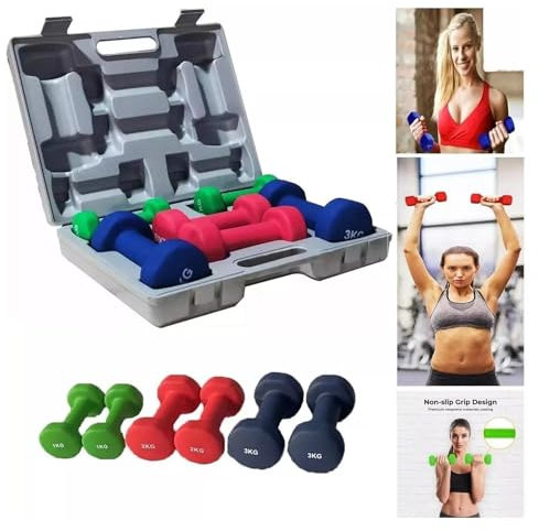 Neopren-Hantel-Set, 12 kg, Gummi-Vinyl, Handgewicht, Aerobic-Übungsset mit Tragetasche, Damen-Arm-Handgewichte, Übungshantel für Zuhause, Fitnessstudio, mit Tragetasche, mehrfarbig