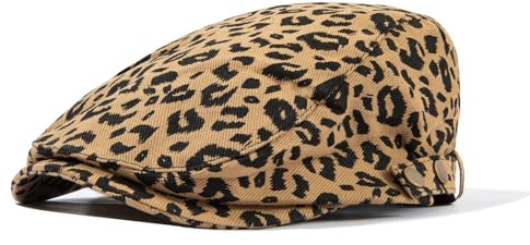 CLAPE Baumwolle Flat Cap Damen Mode Leopard Schiebermütze Schlägermütze Vintage Newsboy Cap Verstellbar Schirmmütze Baskenmütze