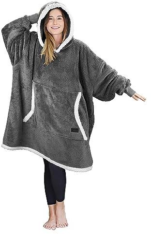 Catalonia Classy Übergroße Sherpa Hoodie Decke - Warme Kuschelige Mit Ärmeln und Kapuze, Oversized Kapuzenpulli - Tragbare Als Geschenk für Familie und Freunde