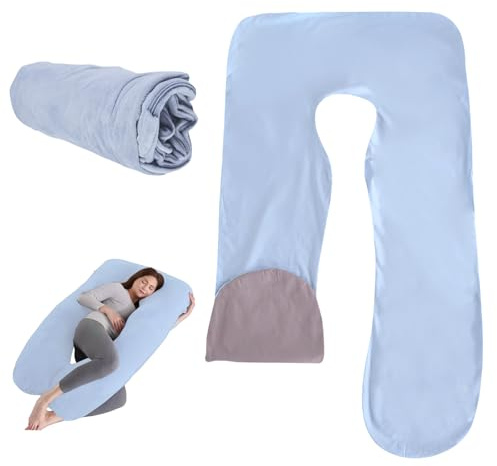 WIYETY Taie d'oreiller de Grossesse en Forme de U : 140 x 80 cm Housse de Coussin de positionnement latéral Coton Coussin de Corps Amovible Housse de Remplacement pour Coussin d'allaitement Adulte,
