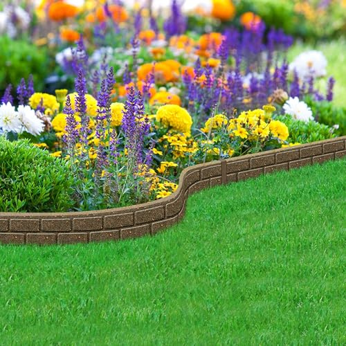 Nicoman Ultra Curve EZ Lot de 10 Bordures de Jardin écologiques en Caoutchouc recyclé pour Jardin, Chemin et terrasse, 9 cm de Haut, 120 cm de Long, Marron