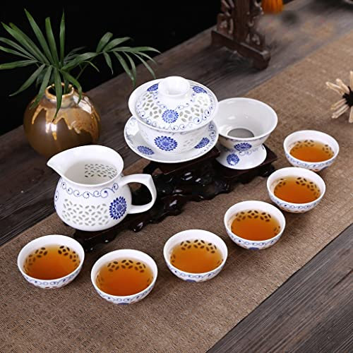 FHPEWXDG Service à thé général, Service à thé Kung Fu 10 pièces/Ensemble, Tasse à thé en céramique, théière Bleue et Blanche, Porcelaine Anglaise, théière, Service à thé