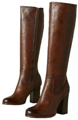 Aixizi Bottes Hautes au Genou, mi-Longues pour Femmes, Bout Rond, Talon Haut épais, Fermeture éclair latérale, Marron, 40 EU