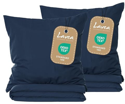 Lavea® Bettwäsche Set 4teilig – 135x200 (2X) + 80x80 (2X) Navyblau aus Mikrofaser – Ultraweich, Atmungsaktiv & Hypoallergen, ÖKO-TEX Bettwäsche Set mit Qualitätsreißverschluss