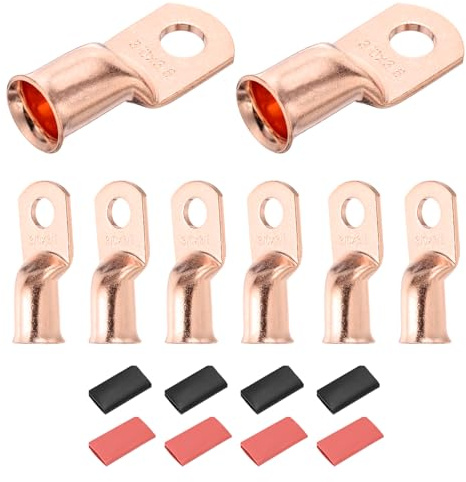 DMiotech 8 Pcs 3/0 AWG - 3/8 Copper Cable Lugs, Battery Cable Ends, Heavy Duty Copper Wire Lugs with 8pcs Heat Shrink Tubing for Electrical Projects, Copper