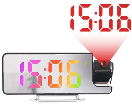 Jasfyee Despertador con proyección, indicador de temperatura, reloj despertador con proyección de 180°, brillo ajustable, radio despertador con proyección, salón, dormitorio, mesita de noche