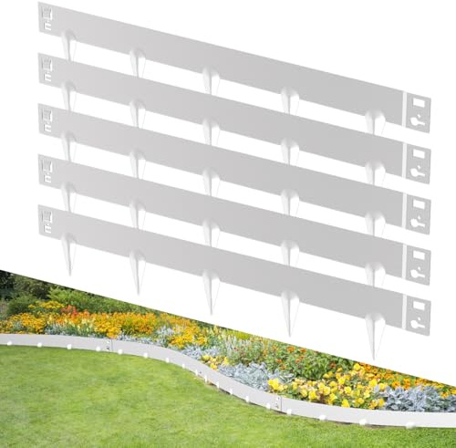 Cecaylie Bordure de pelouse en métal avec épines, bordure de parterre galvanisée - Bordure de parterre de fleurs - Argenté - Longueur : 5 m - Hauteur : 15 cm