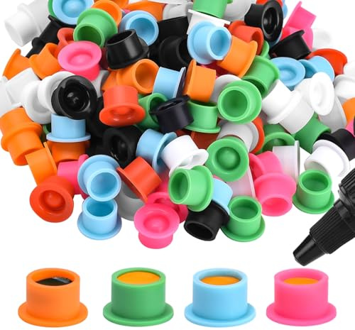 BAMTTOO 200pcs Tattoo Ink Cup Mix Color Disposable Silicone Pigment Cups Eyebrow Eyeliner Lip Pigment Cap Tattoo Pigments Holder Microblading Tattoo Supplies