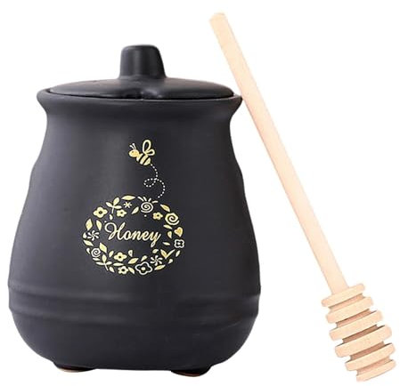 LeeQinersw Honey Storage Jar with Dipper And Lid for Home, Office, Kitchen, Party, black