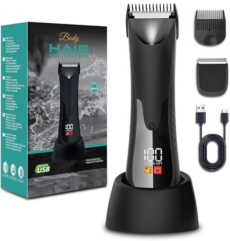 Vexloria Tondeuse Corps Homme, Tondeuse Intime Homme Avec Station de Charge USB, Étanche Rasoir Intime electrique avec Lumière LED pour Aisselles, Aines, Jambes