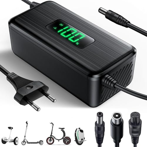 Caricatore per scooter 42 V 2 A E con indicatore LED di carica (%), cavo di ricarica Hoverboard con 4 porte, caricatore universale per tutte le batterie al litio da 36 V, compatibile con N-inebot
