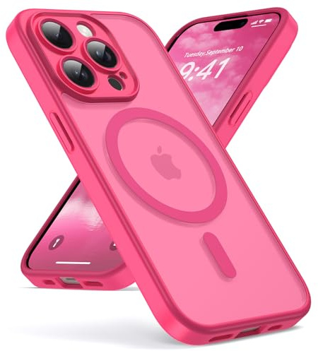 Oududianzi - Magnetica Cover per iPhone 15 Pro Magsafe Case, Rose Rosso