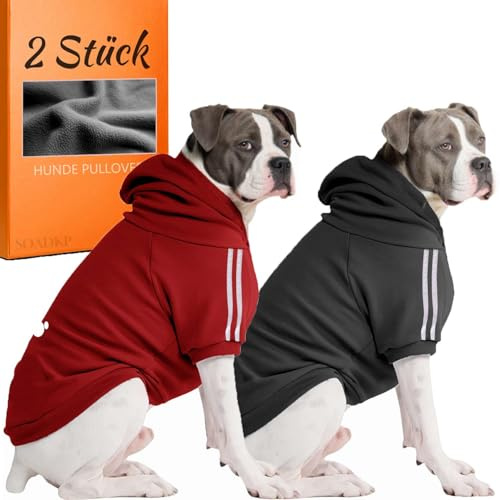 SOADKP Hunde Pullover Kapuzenpulli mit Fleece – Warme Hoodies & Mantel für Große Hunde (Schwarz+Rot/7XL)