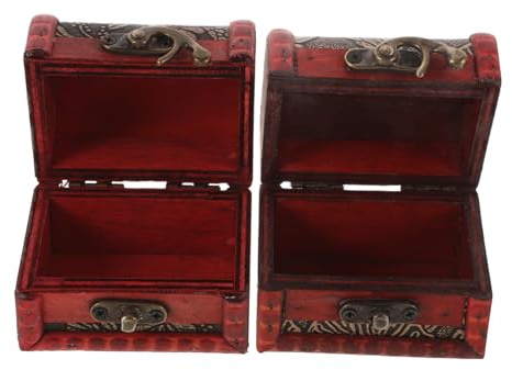 HONITANO 2pcs Coffres à Trésor en Bois Style Chinois Vintage, Boîtes à Bijoux Élégantes et Rustiques pour Décoration Maison et Rangement Bijoux