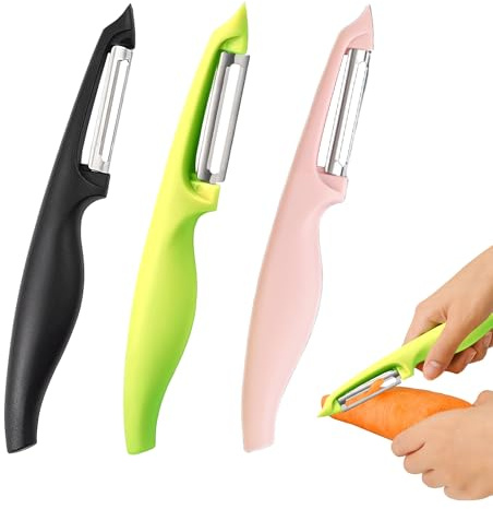 Lot de 3 éplucheurs de cuisine en acier inoxydable - Poignée ergonomique - Poignée confortable - Éplucheur d'asperges universel - Éplucheur de pommes de terre - Convient pour gauchers et droitiers