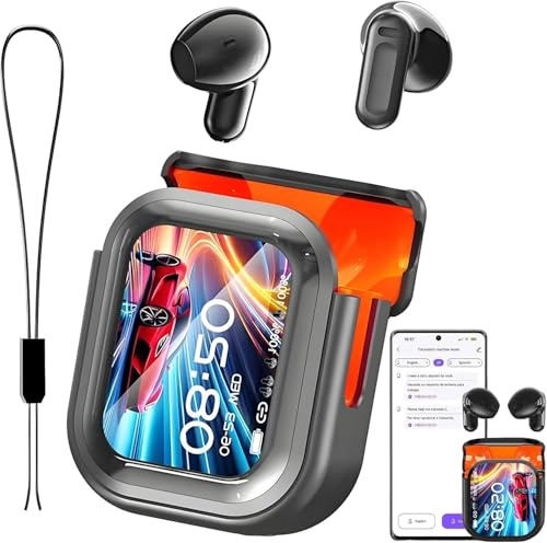 Écouteurs NE20 Bluetooth 5.4 avec écran LED, haute fidélité, étanches, sans fil, H-tc NE-20 écouteurs de traduction, traduction Ai en temps réel, étanchéité IPX6 pour toutes les occasions (noir)