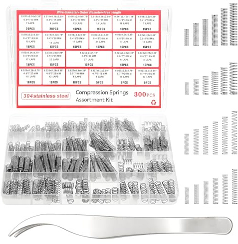 301PCS Ressort, Ressort de Compression, Pincettes, 23 Tailles Différentes de Ressorts en Acier Inoxydable, pour le Bricolage, l'Entretien Ménager et l'Entretien Automobile