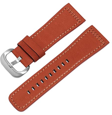FYXT Frostat klockarmband i äkta läder, 28 mm, svartbrunt, ersättningsrem, kompatibel med S2 M2 P3 T2-serien, retroklocka, kedja(Red brown silver)