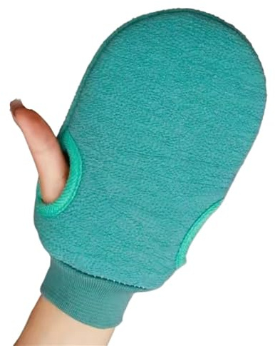 Exfoliating Shower Brush & Scrub Mitt for Peeling - Body Cleaning Gloves & Foam Massage Towel(Green)