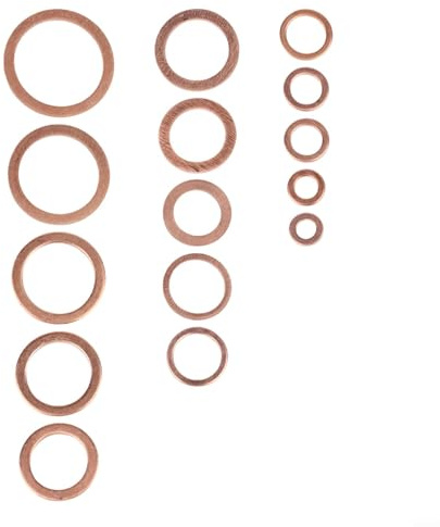 Set di guarnizioni in rame, piatte per kit assortito di guarnizioni ad anello, in scatola per la riparazione di elettrodomestici, industriali, automobilistici e domestici, assortimento da 150 pezzi