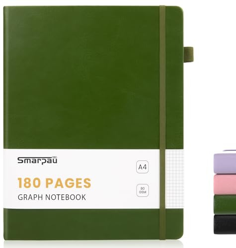 Smarpau Notizbuch A4, Hardcover Kariert Journal mit 180 Seiten 80gsm Papier | Leder Tagebuch, Notizblock für Erwachsene Arbeit, Schreiben, Notizen, Lernen, Reisen, 21.3 x 29.5cm-Dunkelgrün