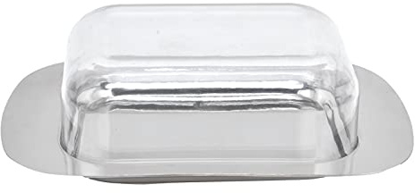 Recipiente para mantequilla de acero inoxidable, plato para guardar queso con tapa transparente, almacenamiento de cocina elegante y duradero para palitos de queso crema y