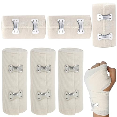 SGQTGIMU Lot de 6 Bande de Crepe avec Clips en Métal, Bande Extensible Réutilisable, bandages élastiques de qualité supérieure pour Poignet, Cheville, Genou, Bras et Jambes