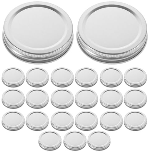 Housoutil Coperchi di Ricambio per Barattoli Mason da 70mm, 24 Pezzi in Lamiera Stagnata Argento, Guarnizione Ermetica Sicura per Cucina e Conservazione Alimenti